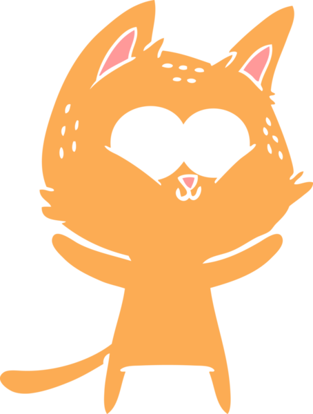 Bir insan tarafından çizilmiş düz renkli çizgi film kedisi