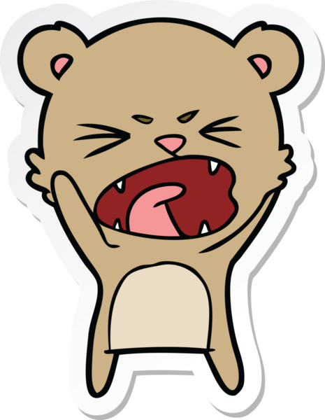 Bir insan tarafından çizilmiş kızgın bir çizgi film ayısının çıkartması.