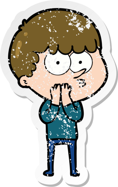 Bir insan tarafından çizilmiş, sıkıntılı bir çizgi film çıkartması.