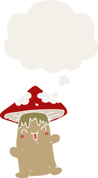 Düşünce baloncuğu olan bir insan tarafından çizilmiş mantar karakteri.