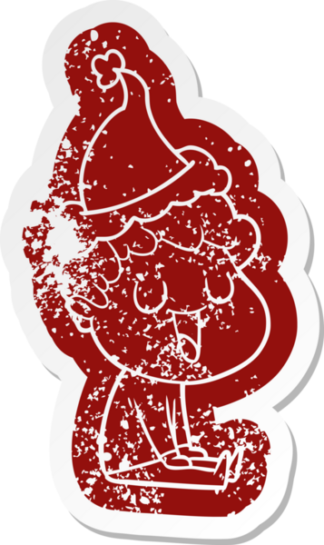 Gülen karikatür. Noel Baba şapkası takan bir adamın insan tarafından çizilmiş çıkartması.