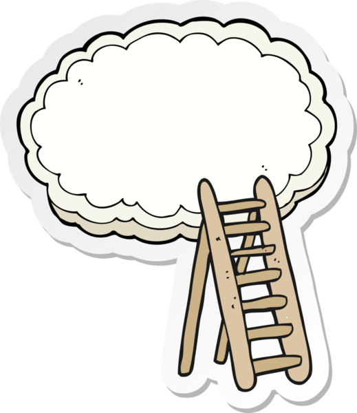 Bir insanın çizdiği cennete giden bir karikatür merdiveni çıkartması.