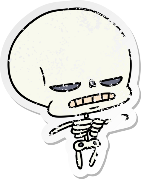 Bir insan tarafından çizilmiş ürkütücü kawaii iskeletinin serbest çizilmiş bir çıkartması.