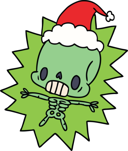Bir insan tarafından çizilmiş Kawaii iskeletinin Noel karikatürü.