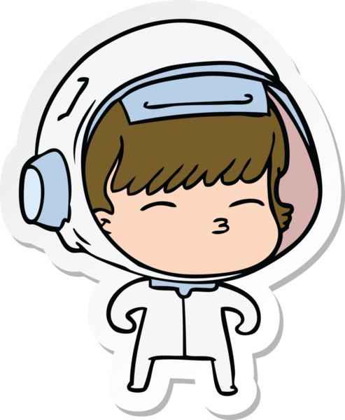 Bir insan tarafından çizilmiş meraklı bir astronotun çıkartması.