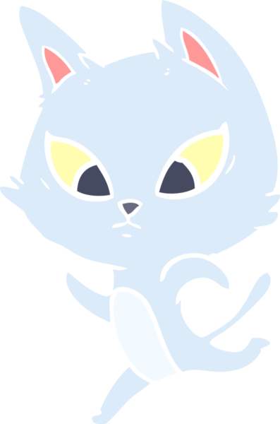 Bir insan tarafından çizilmiş düz renkli çizgi film kedisi.