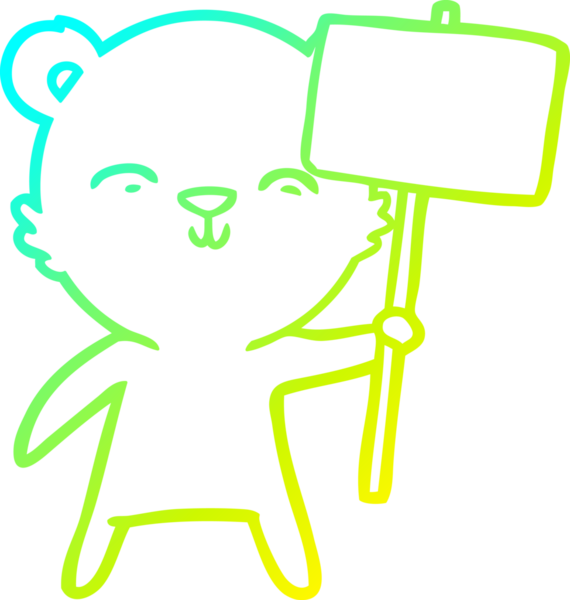 Bir insan tarafından çizilmiş tabelalı, mutlu bir ayının soğuk çizgi çizimi.