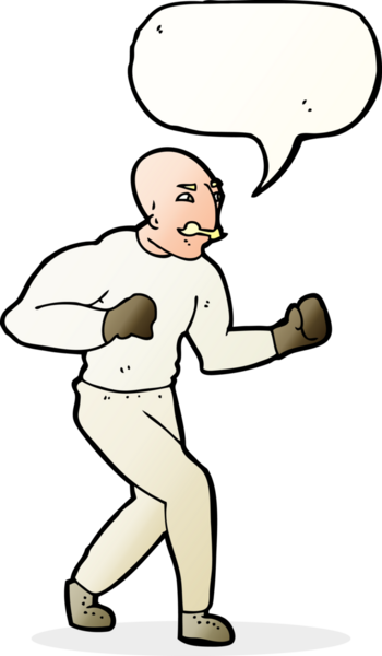 bir insan tarafından çizilmiş konuşma balonlu Viktorya dönemi boksörü.