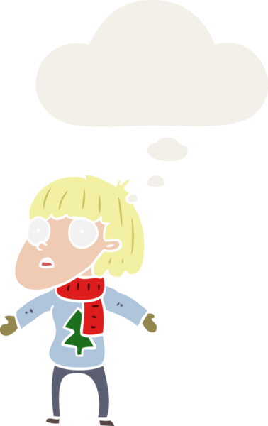 Çizgi film, bir insan tarafından çizilmiş düşünce baloncuğuyla Noel insanını şaşırttı.