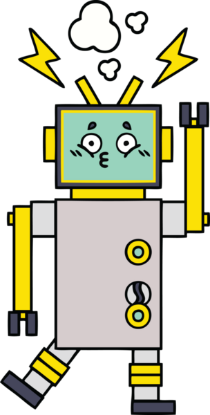 Bir insan tarafından çizilmiş sevimli bir robot karikatürü.
