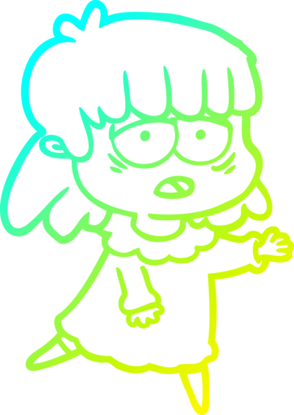 Bir insan tarafından çizilmiş, karikatür çizen yorgun bir kadın.