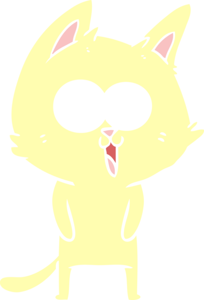 Bir insan tarafından çizilmiş komik düz renkli çizgi film kedisi.