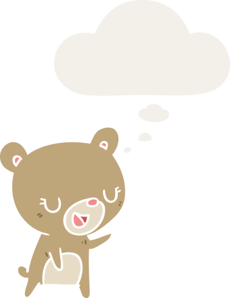 Düşünce baloncuğu olan çizgi film ayısı insan tarafından çizilmiş.