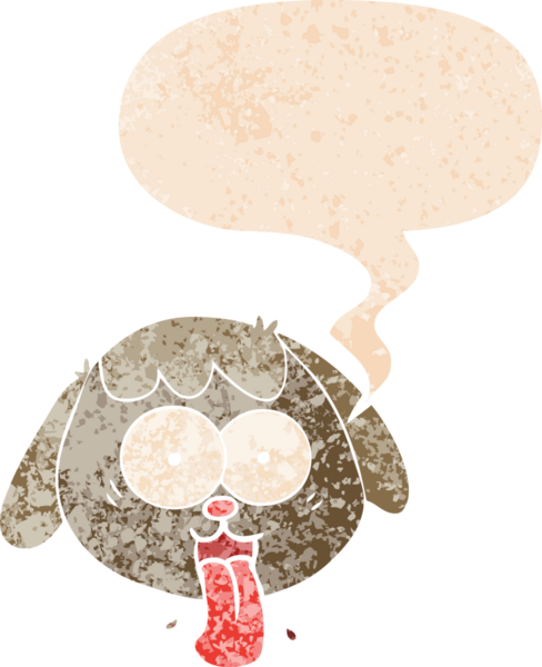 Çizgi film köpeğinin suratı homurdanarak nefes nefese. Bir insan tarafından çizilmiş eskimiş eski tarz.