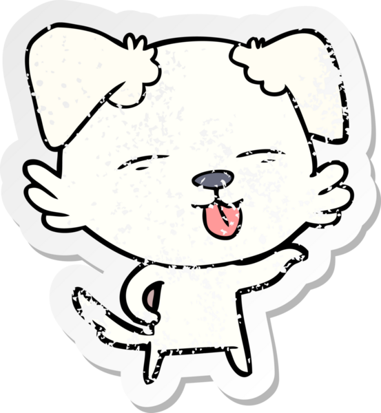 Bir insan tarafından çizilmiş bir köpeğin dertli çıkartması.