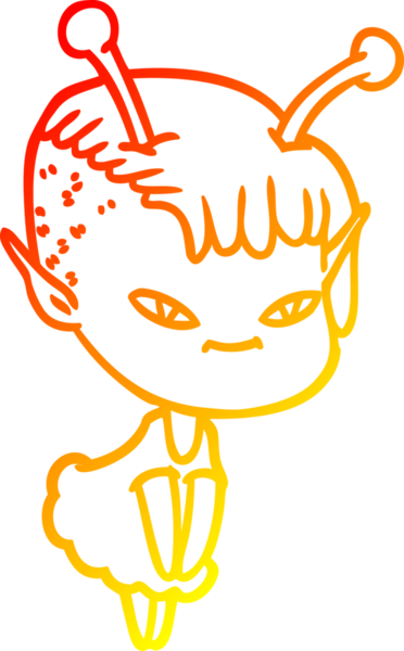 Bir insan tarafından çizilmiş sevimli bir uzaylı kız çizgi çizimi.