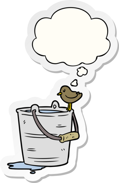 Düşünce baloncuklu çizgi film kovası insan tarafından çizilmiş bir çıkartma.