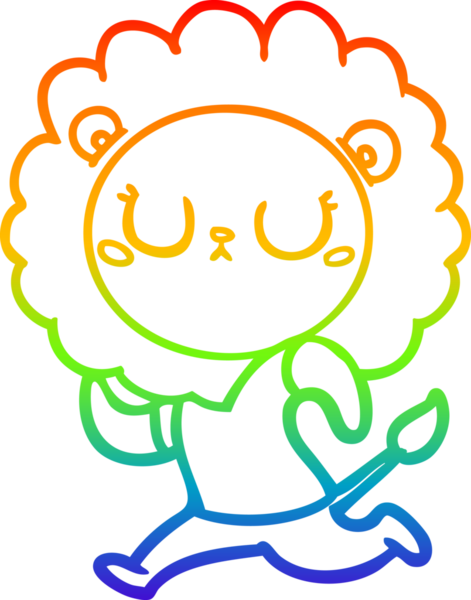 Gökkuşağı gradyan çizgi çizimi bir insan tarafından çizilmiş koşu aslanı