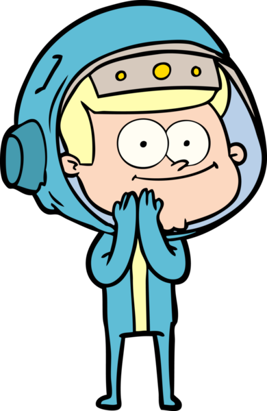 Bir insan tarafından çizilmiş mutlu astronot çizgi filmi.