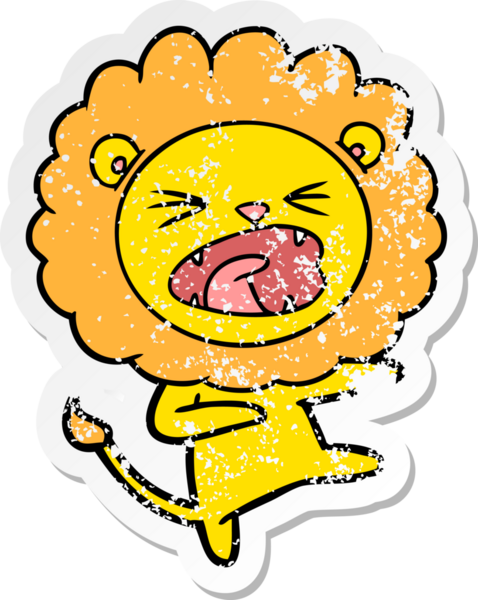 Bir insan tarafından çizilmiş kızgın bir aslanın sıkıntılı çıkartması