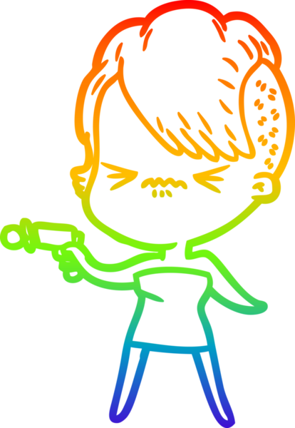 Gökkuşağı gradyan çizgi çizimi Bir insan tarafından çizilmiş sinirli hippi kız