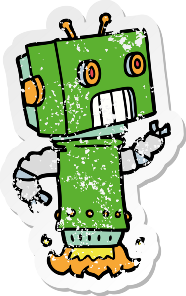 Bir insan tarafından çizilmiş karikatür robotunun sıkıntılı çıkartması.