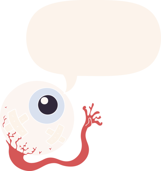 Bir insan tarafından çizilmiş, konuşma baloncuklu çizgi film sakat göz.