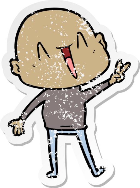 Bir insan tarafından çizilmiş mutlu, kel bir adamın sıkıntılı çıkartması.