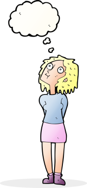 Bir insan tarafından çizilmiş düşünce baloncuğu olan meraklı bir kadın.