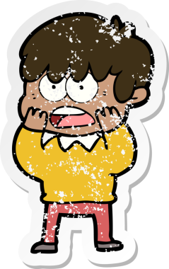 Bir insan tarafından çizilmiş endişeli bir çizgi film çocuğunun sıkıntılı çıkartması.