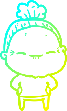 Bir insan tarafından çizilmiş barışçıl, yaşlı bir kadının soğuk çizgi çizimi.