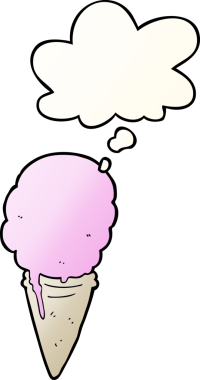 Düşünce baloncuklu çizgi film dondurması bir insan tarafından çizilmiş.