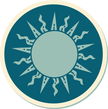 Bir insan tarafından çizilmiş geleneksel güneş şeklinde dövme çıkartması.