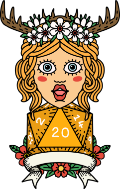 Retro Dövme Tarzı İnsan Druid Bir insan tarafından çizilmiş doğal 20 rulo ile