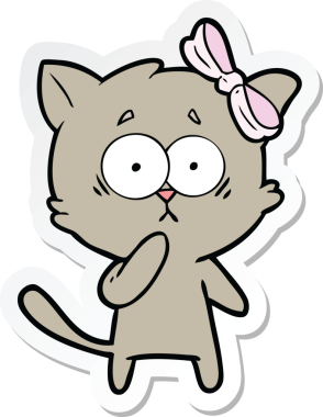 Bir insan tarafından çizilmiş çizgi film kedisinin çıkartması.