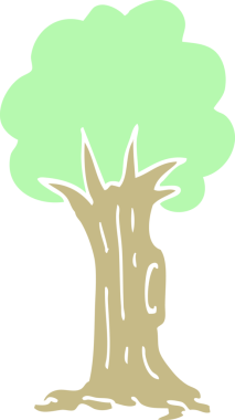 Bir insan tarafından çizilmiş düz renk çizim çizimi ağacı