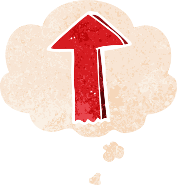 grunge 'da düşünce baloncuğu olan çizgi film oku bir insan tarafından çizilmiş gerilimli retro desen tarzı