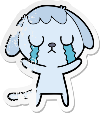 Bir insan tarafından çizilmiş ağlayan şirin bir köpeğin sıkıntılı çıkartması.