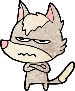 Bir insan tarafından çizilmiş rahatsız kurt çizgi filmi.