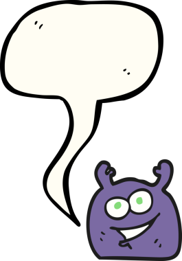 Bir insan tarafından çizilmiş serbest konuşma balonu karikatürü küçük uzaylı