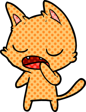 Bir insan tarafından çizilmiş konuşan kedi çizgi filmi.