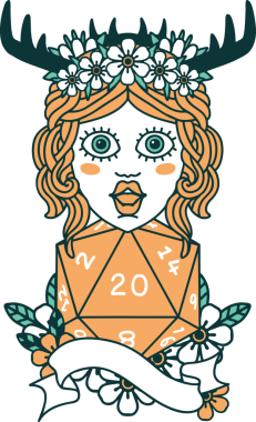 Retro Dövme Tarzı İnsan Druid Bir insan tarafından çizilmiş doğal yirmi zar ile