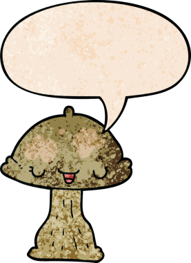 bir insan tarafından çizilmiş eski dokuda konuşma kabarcığı olan çizgi film mantarı