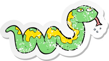 Bir insan tarafından çizilmiş karikatür yılanının geriletilmiş çıkartması.