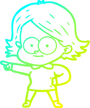 Bir insan tarafından çizilmiş mutlu çizgi film kızı çizimi.