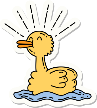 Bir insan tarafından çizilmiş dövme stili yüzen ördek çıkartması.