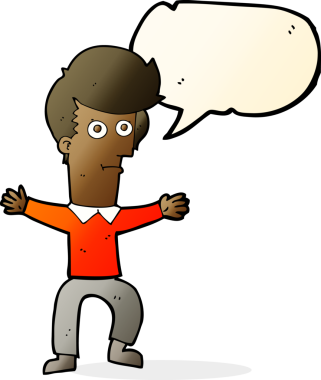 Bir insan tarafından çizilmiş konuşma baloncuğu olan ürkmüş bir adam.