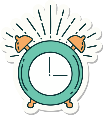 Bir insan tarafından çizilmiş dövme stili çalar saat etiketi.