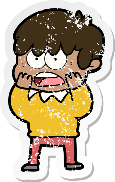 Bir insan tarafından çizilmiş endişeli bir çizgi film çocuğunun sıkıntılı çıkartması.