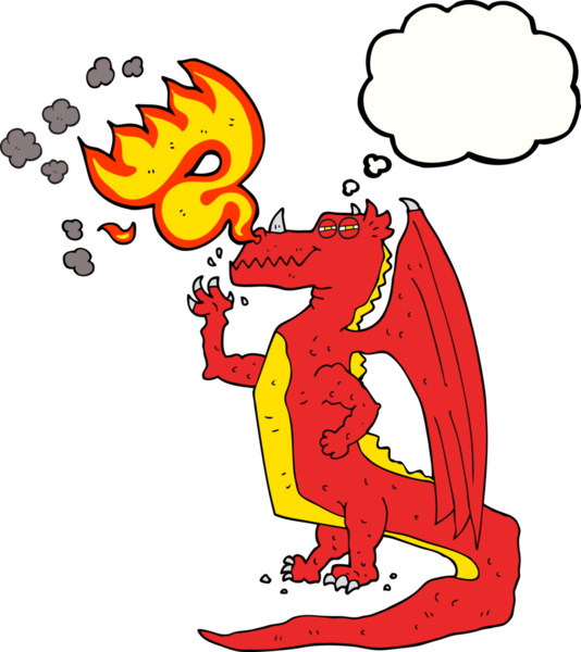 Serbest çizim düşünce balonu çizgi filmi mutlu ejderha nefes nefese bir insan tarafından çizilmiş ateş